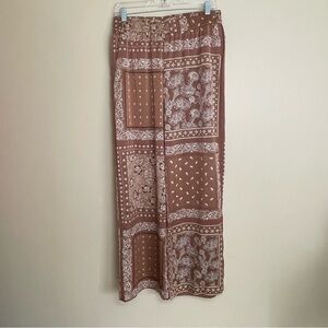 Joie Satin Bandana Print Wide Leg Pants Elastic Waist Brown Women's Size M